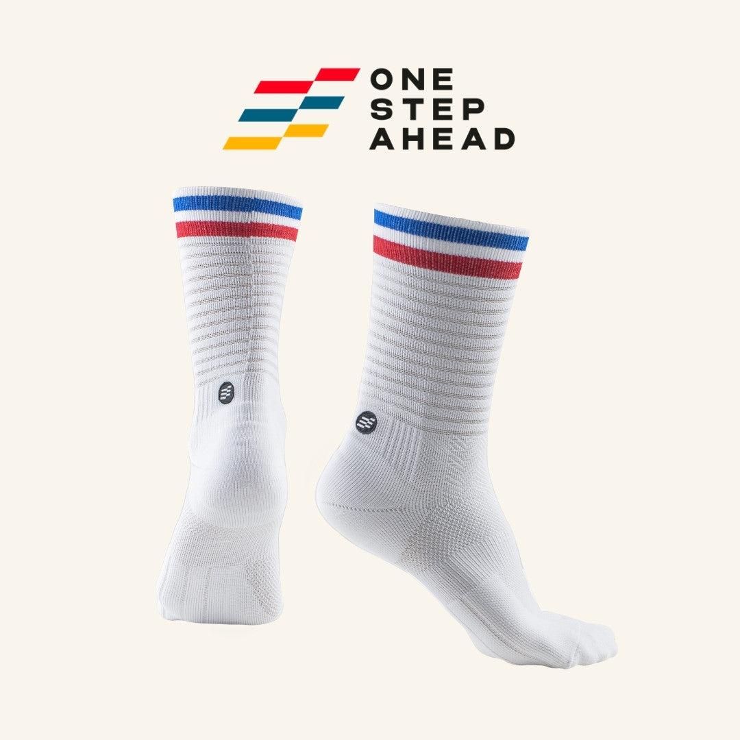 White Stripe High Cushion Stripe Running Socks
