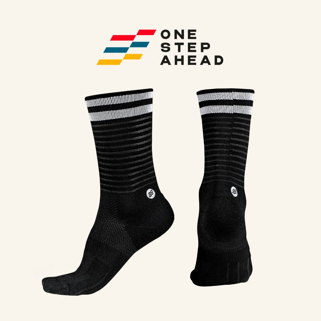Black White Stripe High Cushion Stripe Running Socks