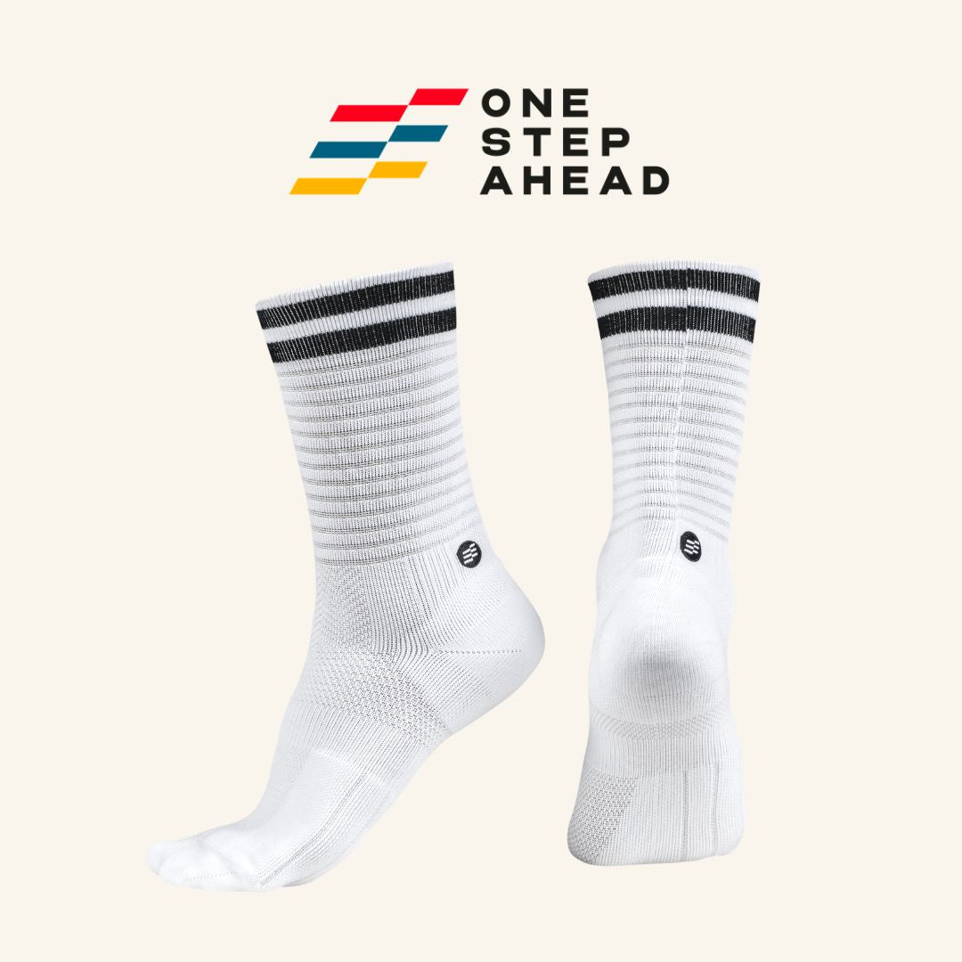 White Black Stripe High Cushion Stripe Running Socks